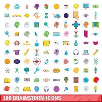 Ensemble de 100 icônes de remue-méninges, style cartoon vecteur