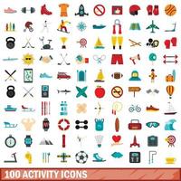 Ensemble de 100 icônes d'activité, style plat
