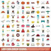 Ensemble de 100 icônes enfants, style plat vecteur