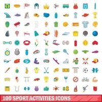 Ensemble de 100 icônes d'activités sportives, style dessin animé vecteur