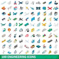 Ensemble de 100 icônes d'ingénierie, style 3d isométrique vecteur