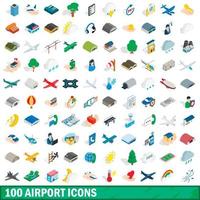Ensemble de 100 icônes d'aéroport, style 3d isométrique vecteur