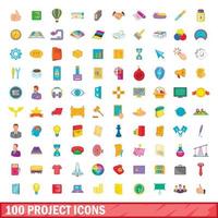 Ensemble de 100 icônes de projet, style dessin animé vecteur