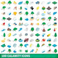 Ensemble de 100 icônes de calamité, style 3d isométrique
