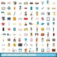 Ensemble de 100 icônes d'organisation, style cartoon vecteur