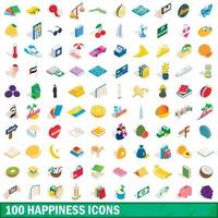 Ensemble de 100 icônes de bonheur, style 3d isométrique vecteur