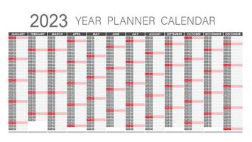 Planificateur de l'année 2023 - calendrier de planificateur mural couleur rouge et grise - entièrement modifiable - vecteur