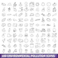 Ensemble de 100 icônes de pollution de l'environnement vecteur