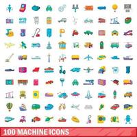 Ensemble de 100 icônes de machine, style dessin animé vecteur