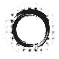 demi-teinte noir grunge cercle abstrait cadre pointillé ensemble distribué circulairement. élément de conception d'emblème de logo de points abstraits. icône de bordure ronde utilisant une texture de point de cercle de demi-teinte aléatoire. vecteur