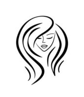 logo de salon de beauté. fille aux cheveux longs - isolat de vecteur d'icône. coiffeuse femme. cosmétologie, tatouage. beau visage de femme