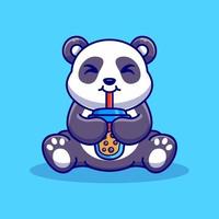 panda mignon buvant boba lait glace dessin animé vecteur icône illustration