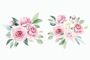 collection d'arrangements de fleurs roses aquarelle vecteur