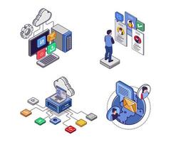 ensemble d'icônes pour les entreprises de technologie informatique de serveur cloud vecteur