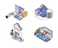 ensemble d'icônes pour l'analyse high-tech du serveur de réseau informatique cloud vecteur