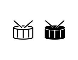 icône de tambour. icône de contour et icône solide vecteur