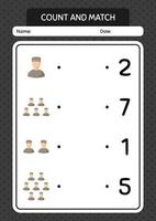 comptez et faites correspondre le jeu avec un musulman masculin. feuille de travail pour les enfants d'âge préscolaire, feuille d'activité pour enfants vecteur