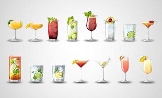 différents cocktails dans le dessin animé de jeu de verres vecteur