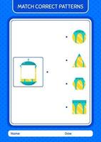 match pattern game avec lanterne arabe. feuille de travail pour les enfants d'âge préscolaire, feuille d'activité pour enfants vecteur