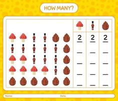 combien de jeu de comptage avec l'icône de noël. feuille de travail pour les enfants d'âge préscolaire, feuille d'activité pour enfants vecteur