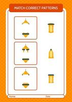 match pattern game avec lanterne arabe. feuille de travail pour les enfants d'âge préscolaire, feuille d'activité pour enfants vecteur