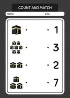 comptez et faites correspondre le jeu avec kaaba. feuille de travail pour les enfants d'âge préscolaire, feuille d'activité pour enfants vecteur