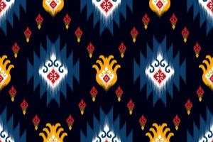 conception de modèle ethnique sans couture ikat. tapis en tissu aztèque ornements de mandala décorations textiles papier peint. tribal boho natif ethnique turquie broderie traditionnelle vecteur fond