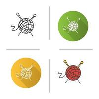 point d'écoute de laine avec icône d'aiguilles à tricoter. design plat, styles linéaires et de couleur. pelote de laine. illustrations vectorielles isolées vecteur