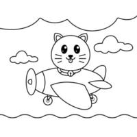 feuille de coloriage pour un chat pilote. adapté aux activités préscolaires vecteur