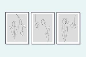 ensemble de 3 abstrait tulipe dessin au trait mur art impression fleurs affiche couverture fond illustration vecteur