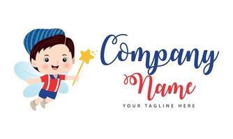 modèle de logo avec fée garçon mignon. peut être utilisé pour la boutique de bébé, le spa pour bébé, la photographie d'enfants vecteur