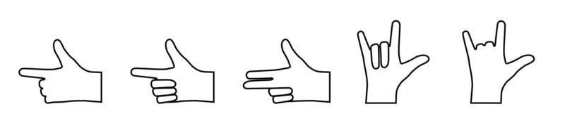 ensemble de gestes de la main avec les doigts pliés et pointés. icônes dans un style linéaire. gesticulation. vecteur sur fond blanc