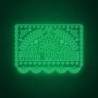 enseigne au néon viva mexico. carte décorative papel picado de style néon. vecteur