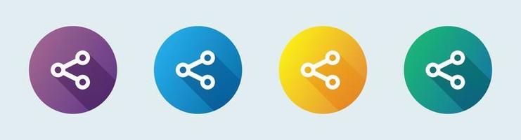 partager des icônes de ligne définies dans un style design plat. connexion, partage de données, symbole de lien, partage réseau, ensemble de boutons d'icône de partage. vecteur