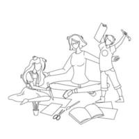 baby-sitter faire des exercices avec des enfants vector illustration