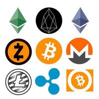 top 9 des principaux logos de crypto-monnaie en couleur. les crypto-monnaies, un système financier alternatif vecteur