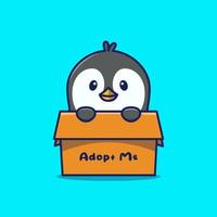 pingouin mignon dans l'illustration d'icône de dessin animé de boîte en carton vecteur