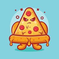 mascotte de personnage de pizza sérieuse avec expression de colère dessin animé isolé dans un style plat vecteur