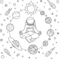 les cosmonautes voyagent sur de nombreuses planètes avec des fusées et rencontrent un livre de coloriage extraterrestre vecteur