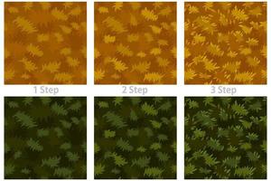 herbe de texture transparente, dessinant étape par étape de l'herbe sèche et verte. illustration vectorielle définie amélioration des arrière-plans texturés organiques pour le jeu. vecteur