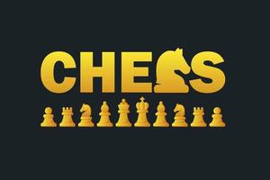 logo d'échecs et set de figures dorées pour le jeu de société de stratégie d'échecs vecteur
