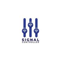 modèle de conception de logo de contrôleur de signal isolé sur fond blanc. icône de signal wi-fi et concept de logo d'égaliseur. thème de couleur bleue vecteur