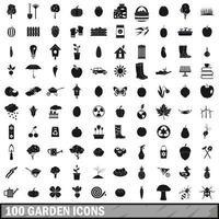 Ensemble de 100 icônes de jardin, style simple