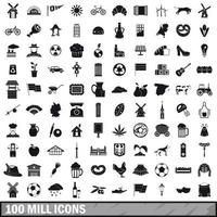 Ensemble d'icônes de 100 moulins, style simple vecteur