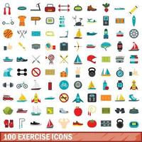 Ensemble de 100 icônes d'exercice, style plat vecteur