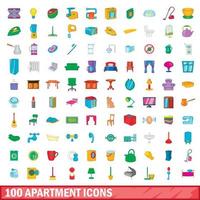 Ensemble de 100 icônes d'appartement, style dessin animé vecteur