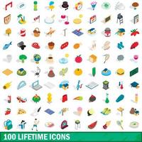 Ensemble de 100 icônes à vie, style 3d isométrique vecteur