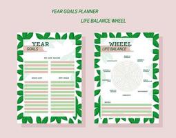 planificateur d'objectifs annuels. roue de l'équilibre de la vie. couleurs pantones. format a4. vecteur
