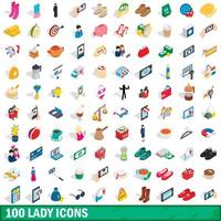 Ensemble de 100 icônes de dame, style 3d isométrique vecteur