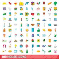 Ensemble de 100 icônes de maison, style dessin animé vecteur